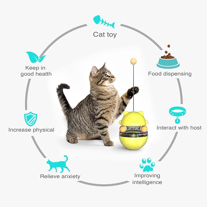Interactive Cat Toy for Indoor Cats Wobble Treat Dispenser Ball Kitten Food Dispenser & Puzzle Feeder Balls & Enrichment Toys & Mental Stimulation Interactive Brain Game (Yellow)