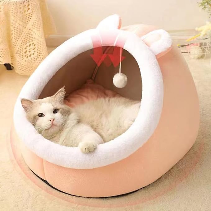 NatureMan Cat Beds for Indoor,Cat House with Hanging Cat Ball Toy,Kitten Tent House Removable Cotton Pad,Warm and Soft Pet Cat Supplies Kitten Small Dogs Pet Bed (Pink, M)