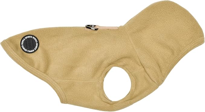 Puppia Zuko Warm Winter Hooded Polar Fleece Shirts with Integrated Harness for Small and Medium Dogs, Beige, Medium