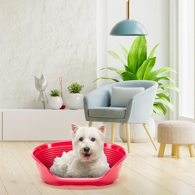 Ferplast Cat Bed, Plastic Dog Bed Small, Ventilation Holes and Non-Slip Rubber Feet for Added Stability 61,5 x 45 x h. 21.5 cm. Burgundy