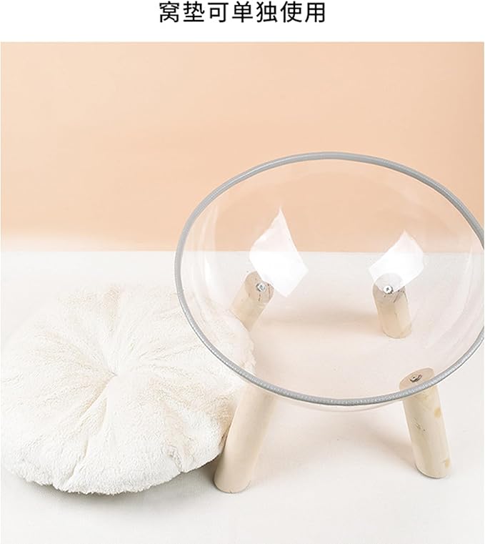 Cat House Space Capsule, Cat Beds for Indoor Cats, No Deformation Pet Bed,Clear Space Capsule Cat Bed with Cushion Transparent Capsule Indoor Cat House Clear Cat Bed Bowl Nest with Wood Legs.