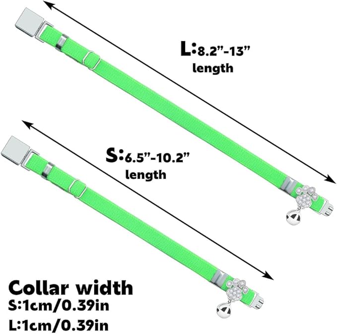 Personalized Safety Elastic Cat Collars with Bell,Laser Customized Stretch Kitten Collars for Girls Boys Cats-Light Green