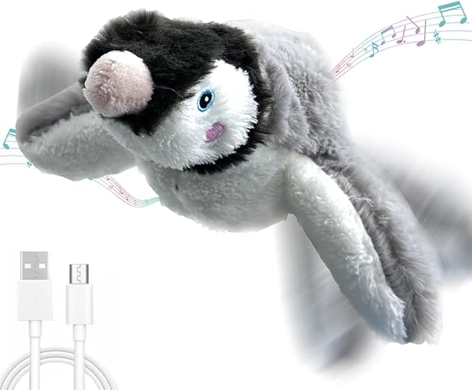 Flapping Chirping Bird Cat Toy(Non-Flying), USB Charging,Touch Activated Plush Toy,Simulates Bird Wing Flapping and Sounds, for Cats,Dogs & Small Pets (Large, Penguin)