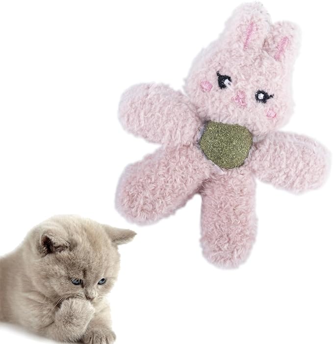 Plush Catnip Toys for Indoor Cats, Interactive Kitten Chew Toys for Teething & Dental Care, Durable Nylon Animal Shape Kicker Toy with Natural Catnip Ball for Boredom Relief (Rabbit)