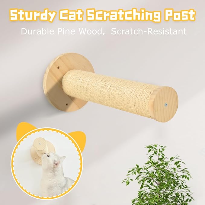Cat Wall Shelves 9pc with 2 Wooden Condos, Wall Mounted Cat Furniture for Large Cats, Cat Climbing Wall Perch with Scratching Posts, Space Saving Cat Activity Tree