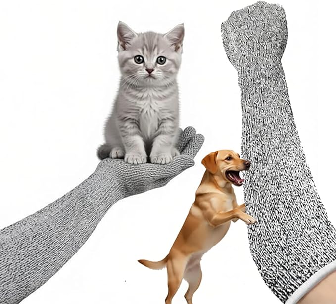 Flexible Pet Handling Sleeves Cat Shower Gloves, Cat Grooming Arm Sleeves, Anti-Scratch & Bite Resistant Protective Sleeves for Cats Puppy Birds (45CM/17.7")