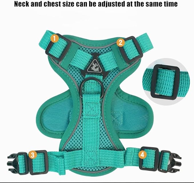 Cat Chest Harness and Leash Set for Walking Escape Proof, Soft Adjustable Vest Harnesses for Cats, Kitten Jacket with Reflective Strip, Easy to Put on with 3 Buckles for Traveling (Blue, XL)