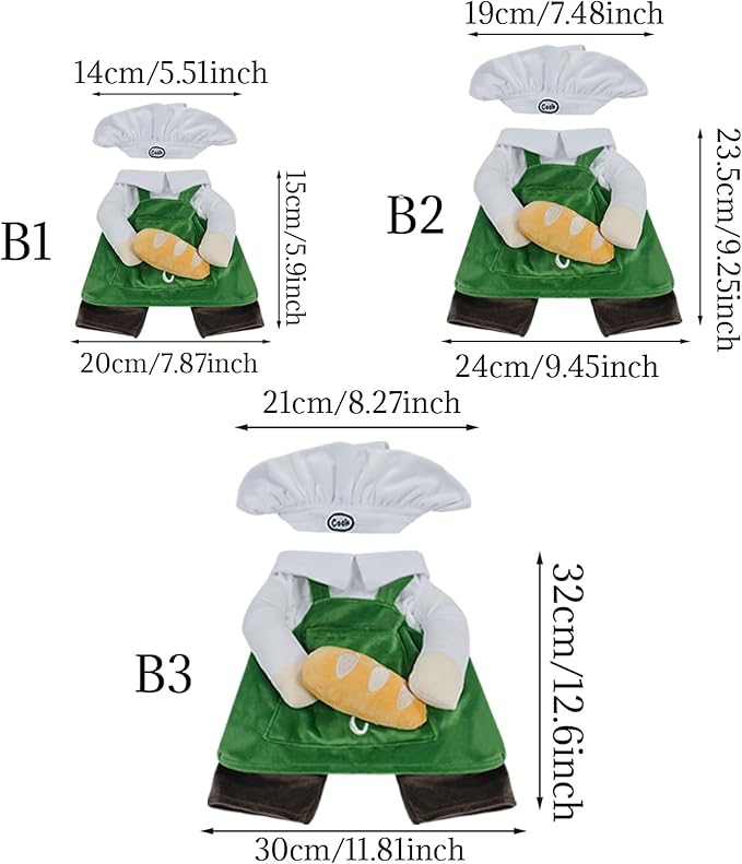 Cat Costume Dog Clothes Chef Hat Apron Outfit with Bread - Photoshoot Pet Outfit for Small to Large Dogs or Cats, for Christmas (Large)