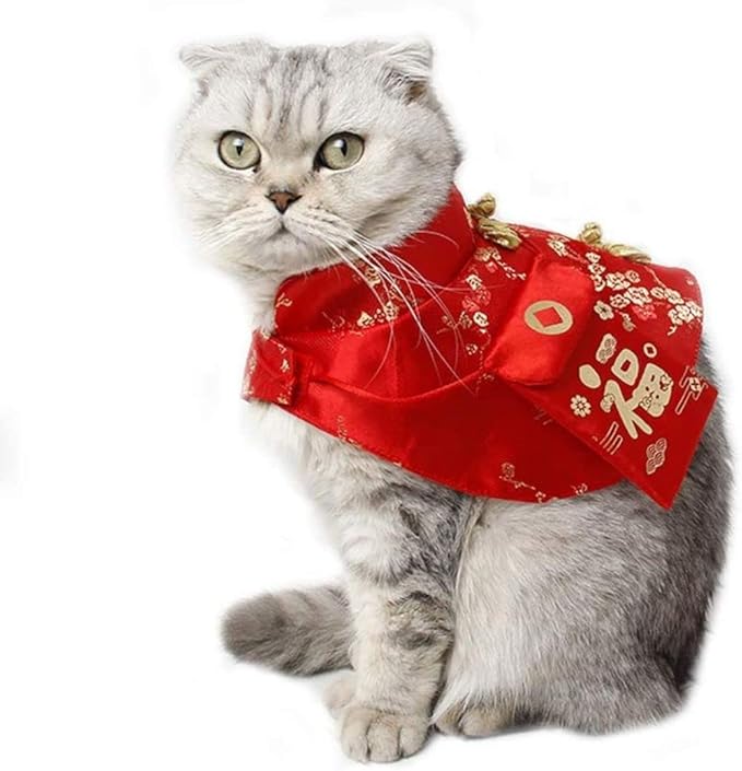 Cat Clothes,New Year's Cloak Dog Clothes Red Pet Cheongsam Cloak Clothes for Cats Small Dogs Puppy(Red,XS)
