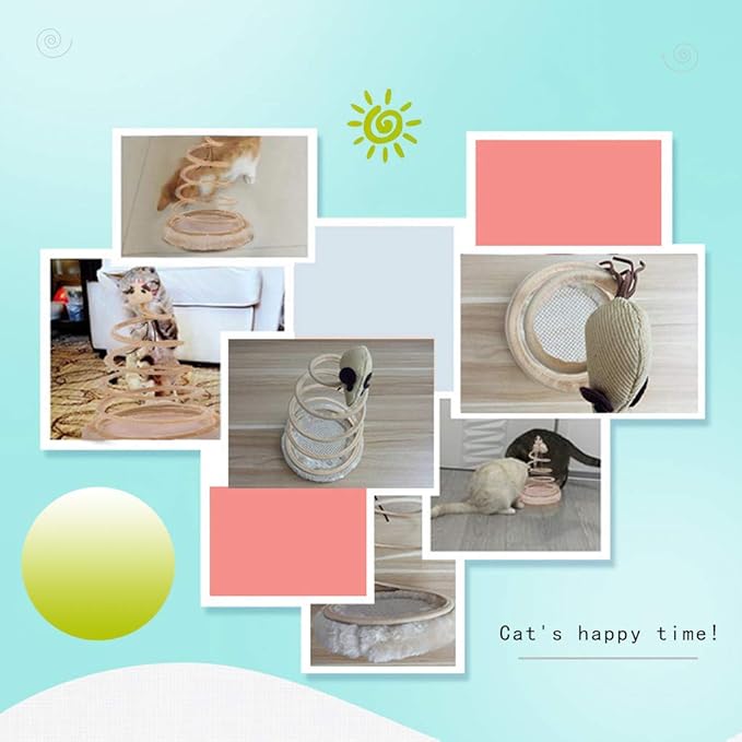 Andiker Interactive Cat Toy, Cat Plush Toy with Spiral Spring Plate and Funny Ball or Mouse Interactive Stainless Steel Spring Rotating Cat Creative Toy to Kill time and Keep Fit (Ball)