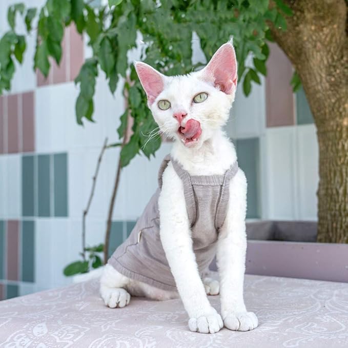 Hairless Cats Solid Cotton Camisole, Breathable Summer Tank Tops for Sphynx, Cornish Rex, Devon Rex, Peterbald, Cat Wear Hairless Cat Clothes Soft Skin-Friendly Cats Apparel Assorted Colors and Sizes