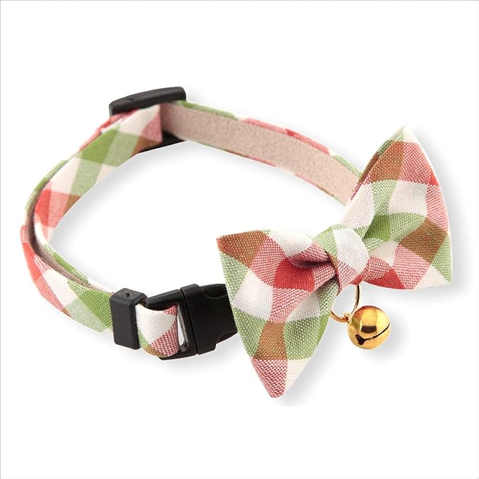 Purrfect Picnic Bow Tie Cat Collar (Red) with Bell Safety Breakaway Soft Lightweight for Cats Kitty Kitten Japanese Stylish Pattern, No.1 Seller in Japan