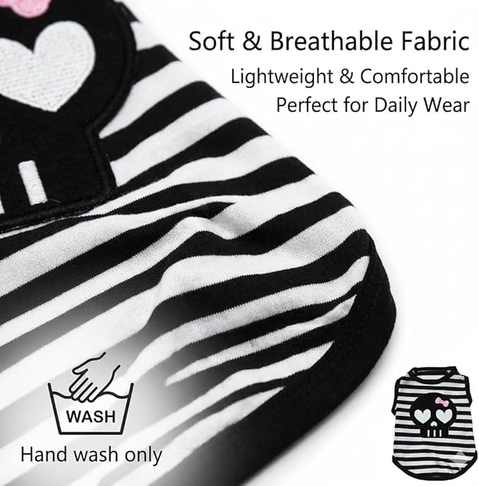Petitebella Black Skull Face Puppy Dog Shirt (Stripes, Large)