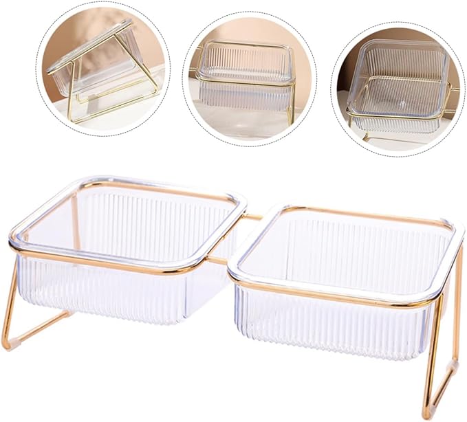 Elevated Cat Bowl with Iron Stand Abs Feeding and Water Feeder for Pets Stable Anti-tip Design Dual Bowls for Cats and Dogs Easy to pet Feeding Watering Station