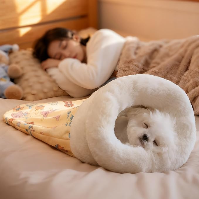 Cat Sleeping Bag for Indoor Cats, Cozy Pet Nest for Cats, Fluffy Cat Bed Cave for Small Dog Cat, Self Warming Winter Pet Sleeping Bags for All Seasons Indoors (Brown A)