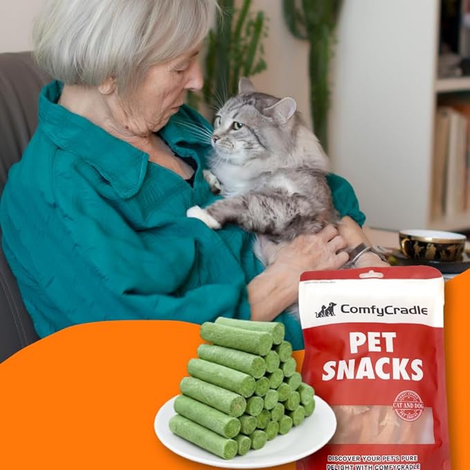 Chicken & Cat Grass Sticks for Cats, Natural Hairball Control Treats to Support Healthy Digestion, A Soft & Chewy Grain-Free Snack with Real Chicken,60 Count