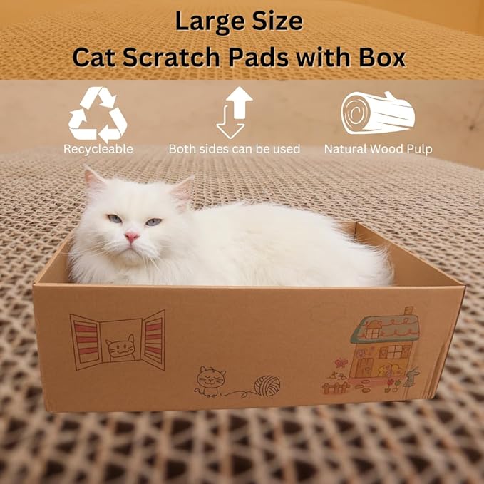 Cat Scratch Pad with Box 5 in 1, Cardboard Cat Scratcher, Cat Scratcher Cardboard, Scratching Pads for Indoor Cats, Cat Scratching Post Reversible Cat Scratching Board (5 Pack with Box)