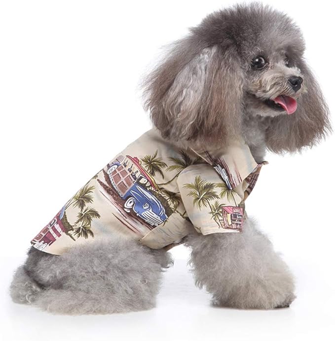Tangpan Hawaiian Beach Coconut Tree Print Dog Shirt Summer Camp Shirt Clothes (M-14#, Champagne)