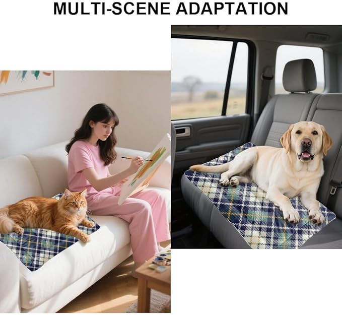Yellow Green Blue Plaid Dogs Beds Non Slip Bottom Waterproof Cat Bed Cozy Soft Dog Bed for Crate Furniture Covers for Pets Printed Cat Pads Gift Soft Dog 36× 24 Inch Indoor Outdoor