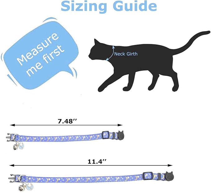 2 PCS Breakaway Cat Collar with Bell, Cute Adjustable Kitten Collars with Accessories (Blue Black)