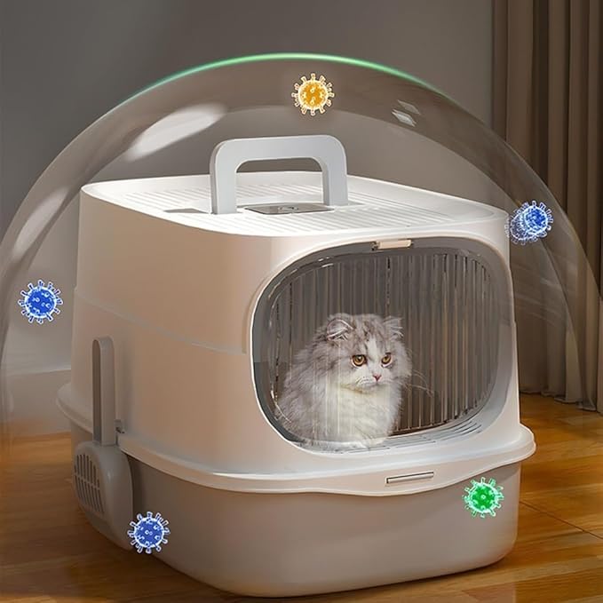 Pet Supplies, Large Plastic Cat Litter Box with Lid & Scoop,High Sides for Big Cats(Green)