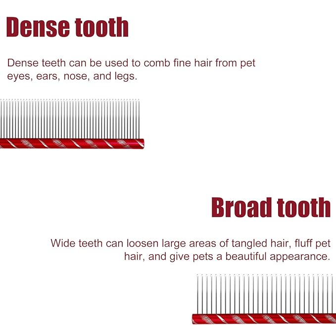 MEKBOK Dog Comb Grooms Cats As Well - for Medium to Thick Coats - 8 Inch Length - Rounded Spine - Grooming Tool for Mats and Shedding (Red)