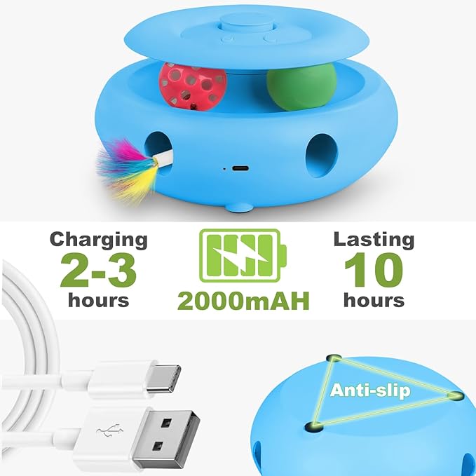 Interactive Cat Toy for Indoor Cats, 3-in-1 Automatic Kitten Toys with Fluttering Butterfly, Ambush Feather and Track Balls, USB Rechargeable Electric Cat Enrichment & Exercise Toy
