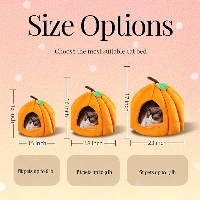 Cute Pumpkin Cat Bed for Indoor Cats，Pumpkin Shape Cat House with Removable Washable Cushioned Pillow，Cat Cave Bed Cat Tent for Puppy and Kitten (Blue,15 in)