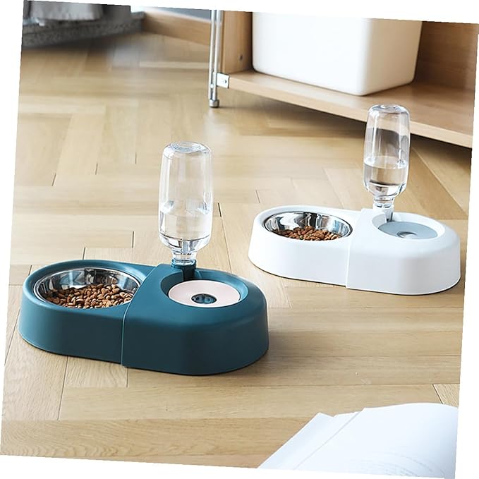 VICASKY Automatic Pet Feeder and Water Bowl, Blue Anti-Spill Dog and Cat Feeding Dish for Home Use, Sturdy Food-Grade Plastic Pet Feeding Bowl for Dogs and Cats