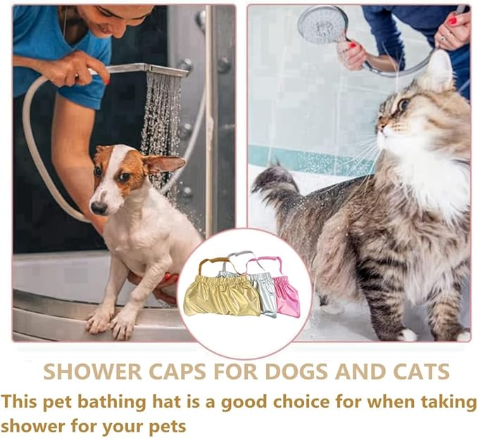 Pet Shower Cap -Reusable Dog Shower Hat Ear Covers Cat Bathing Cap with Adjustable Strap Prevent Water in Ears Elastic Headgear for Cat Dog Kitten Puppy (Pink,S)