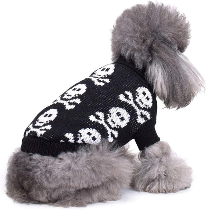 S-Lifeeling Skull Dog Sweater Holiday Halloween Christmas Pet Clothes Soft Comfortable Dog Clothes - Black,XXL