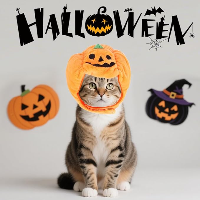 Cat Halloween Pumpkins Hat Dog Halloween Pumpkin Costume Adjustable Pumpkin Cap Cute Pet Headgear Hat Dress for Halloween Puppy Kitty Halloween Cosplay Costume