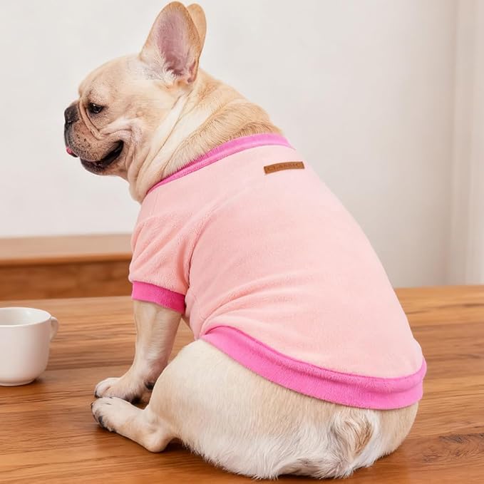 Classic Fleece Dog Sweater – Soft & Warm Stretchy Sweatshirt for Small Dogs & Cats, Cold-Weather Pullover for Everyday Wear (Light Pink, Large/X-Large)