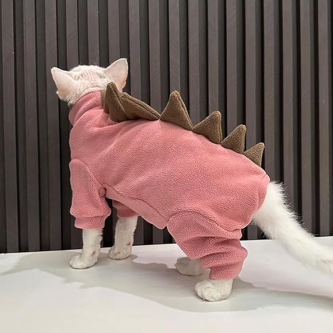 Sphynx cat Clothes, Dinosaur Costume, Hairless Cats Warm Clothes for Cornish Rex and Devon Rex (Red, XL(8-10lbs))