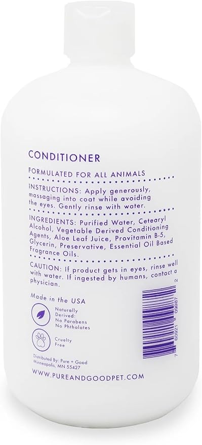 Pure + Good Dog & Cat Conditioner - Moisturizing Pet Conditioner, Made in The USA, Cruelty Free, 16 fl oz (Lavender + Chamomile)