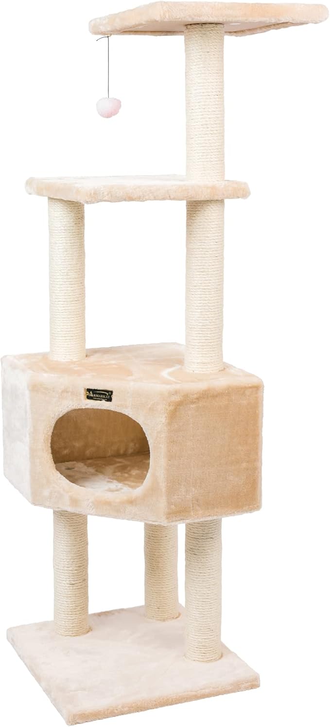 Aeromark 3 Tier Cat Tree, Armarkat Real Wood Scratch furniture A5201, Beige