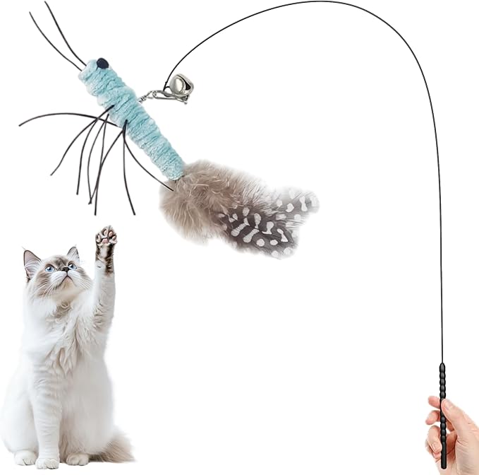 Walfront Interactive Cat Toy, Blue Dragonfly Feather Replacement Wand for Indoor Cats & Kittens — Stimulates Hunting Instinct, Relieves Boredom & Anxiety, Happy & Engaging Play for Busy Cat Parents