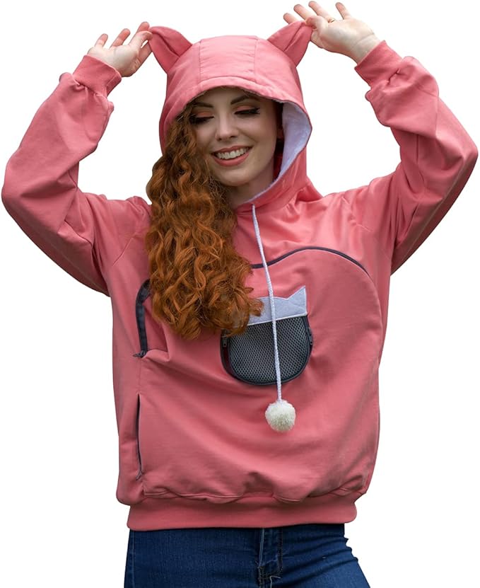 ALYC Pet Carrier Hoodie Cat Dog Pouch Holder Sweatshirt Large Pocket Pullover Shirt with Cat Ear for Women