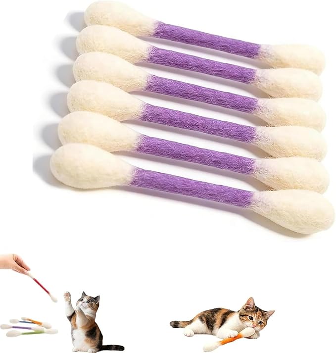 LEDeng Cotton Swabs Cat with Catnip, Swabs Catnip Toys Set of 6 Soft Plush Kicker Toys, Sturdy Teething Chew Toy (C)