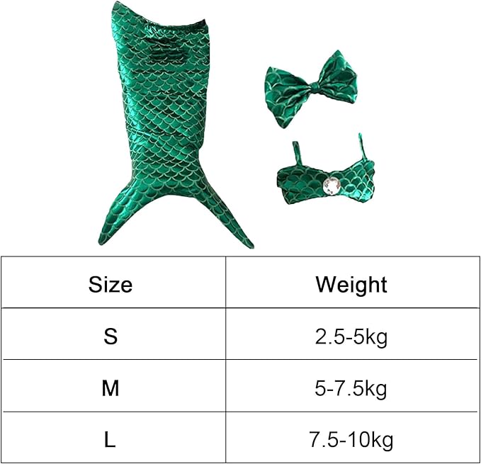 Generic cat Mermaid Costume, Mermaid Tail for Cats, Mermaid Tail Clothes Sequin Mermaid Dress, Comfortable & Soft Dog Outfit, Funny Pet Costumes for Cat and Dog, Medium, Green