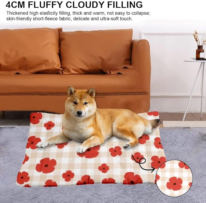Cute Red Flowers Cat Bed Pad Non Slip Bottom Portable Pet Mat Anti Scratch Dog Bed Dog Travel Accessories Multi Scenario Multi Model Dogs Gift Printed Cage 36× 24 Inch
