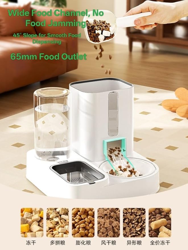 Automatic Cat and Dog Feeder and Water Dispenser Green Eco-Friendly Gravity Feeder and Water Set with Pet Bowl for Small to Medium Dogs Puppies and Kittens