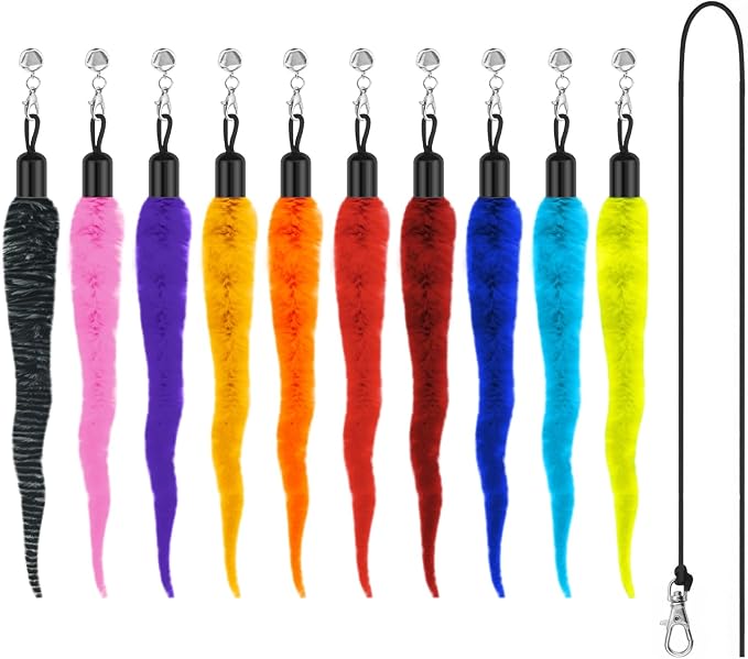 AKYZO 10Pcs Cat Worm Toy with 1Pcs String, Durable Interactive Teaser Refills for Cat Toys Kitten Toys, Cat Wand Attachements for Indoors and Outdoors Cats (10 Colors)