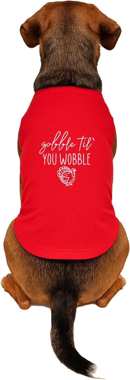 Gobble Til You Wobble Dog Tee Shirt | Sleeveless Breeds | Funny Thanksgiving | Fall | Turkey Day |Red, 3X-Large 342
