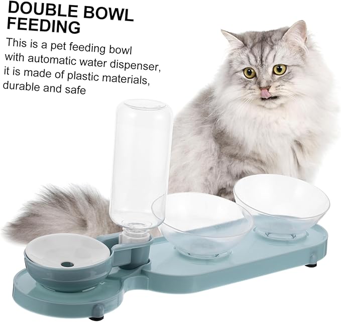 Yardwe Pet Automatic Water Dispenser Bottle with Tilt Double Bowls Transparent Design for Cats Capacity Lightweight and Practical Feeding