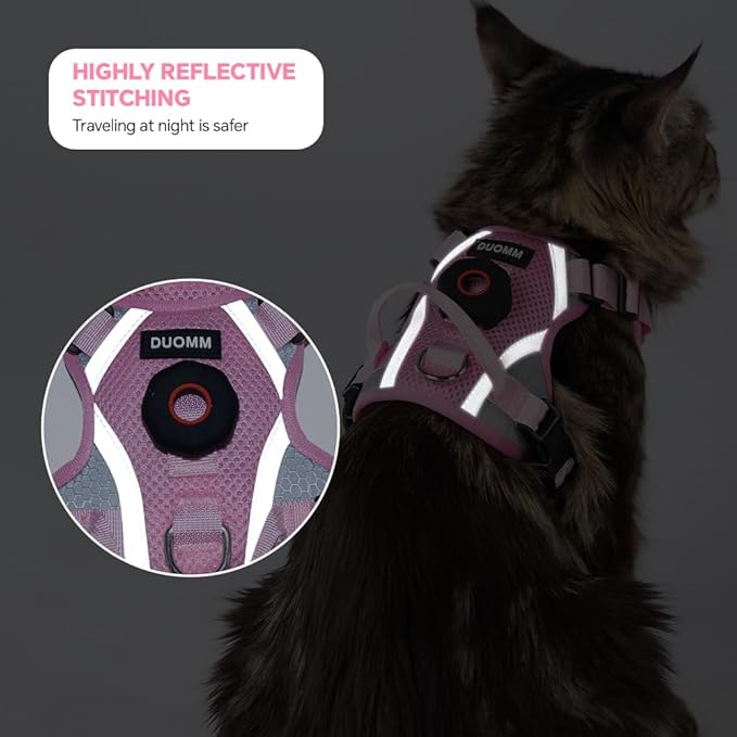 Cat Harness and Leash Set with AirTag Holder: Upgraded Escape Proof Vest with Lead for Small Dog Puppy Large Cat Walking，Soft Breathable Mesh Coat with Reflective Strip (Pink, XL)