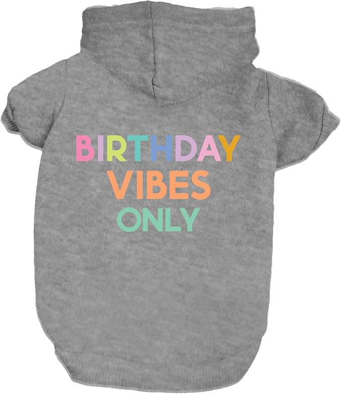 Birthday Vibes Only Dog Hoodie | Fleece Lined |Leash Hole| Birthday | Party | Celebration|Grey, X-Small 1613