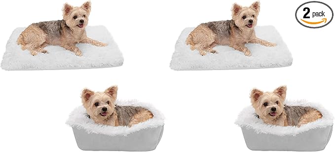 Furhaven Self-Warming Cat Bed for Indoor Cats, 4-Beds-in-1 & Washable - Plush Long Faux Fur Convertible Cuddler - Silver, Small (Pack of 2)