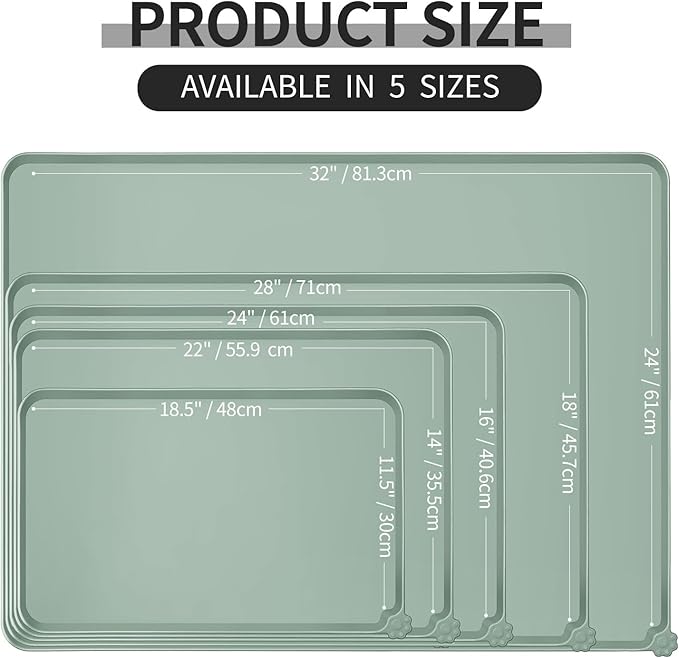 Reopet Waterproof Pet Feeding Mat, Non-Slip Silicone Placemats for Dog Cat Food and Water Bowl, High Raised Edges to Prevent Spills and Protect Floors