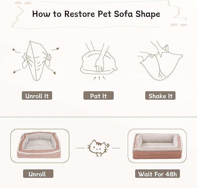 Laojin Balhen Cat Couch for Pets, Washable Cat Beds for Indoor Cats, Super Soft Plush Supportive Dog Couch Bed for Puppy and Kitten with Anti-Slip Bottom, 24inch, Pink